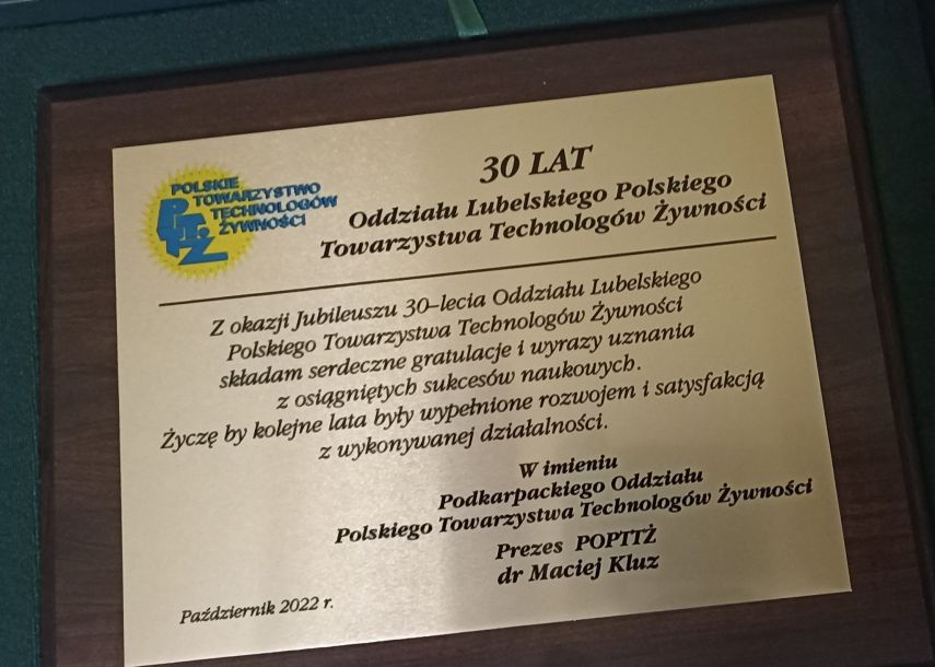 30-sto lecie Oddziału Lubelskiego Polskiego Towarzystwa Technologów Żywności