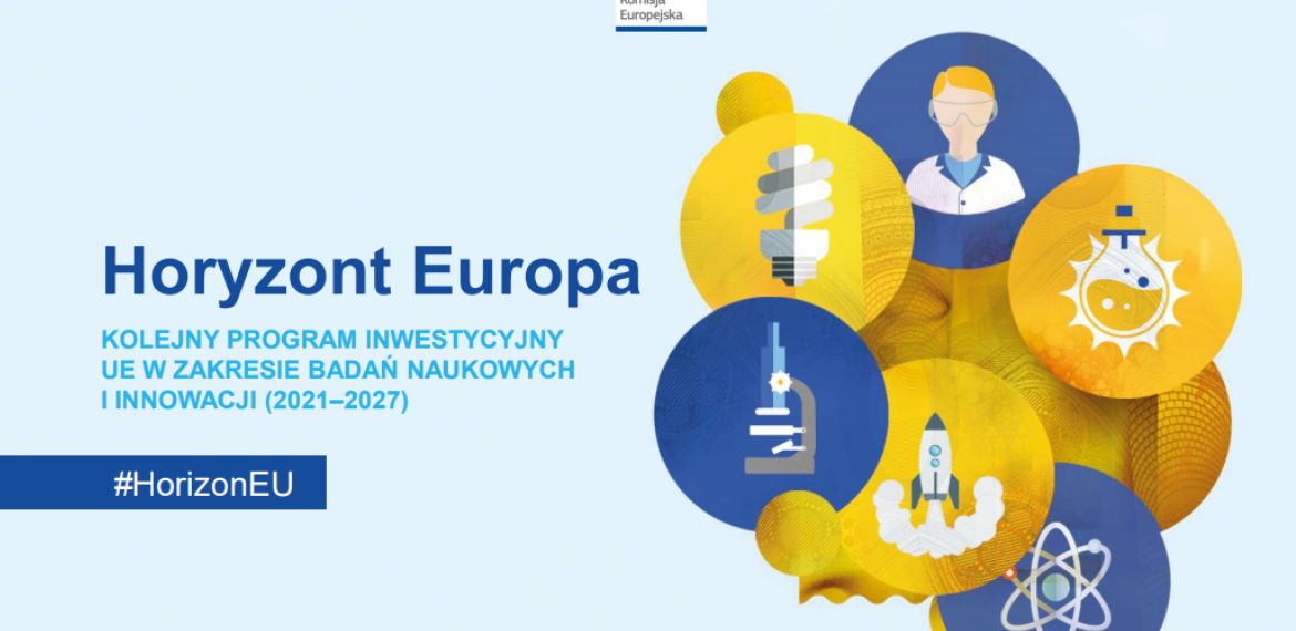 Baner informacyjny Jak zostać Ekspertem oceniającym wnioski w programie ramowym Horyzont Europa?, logotyp komisji europejskiej