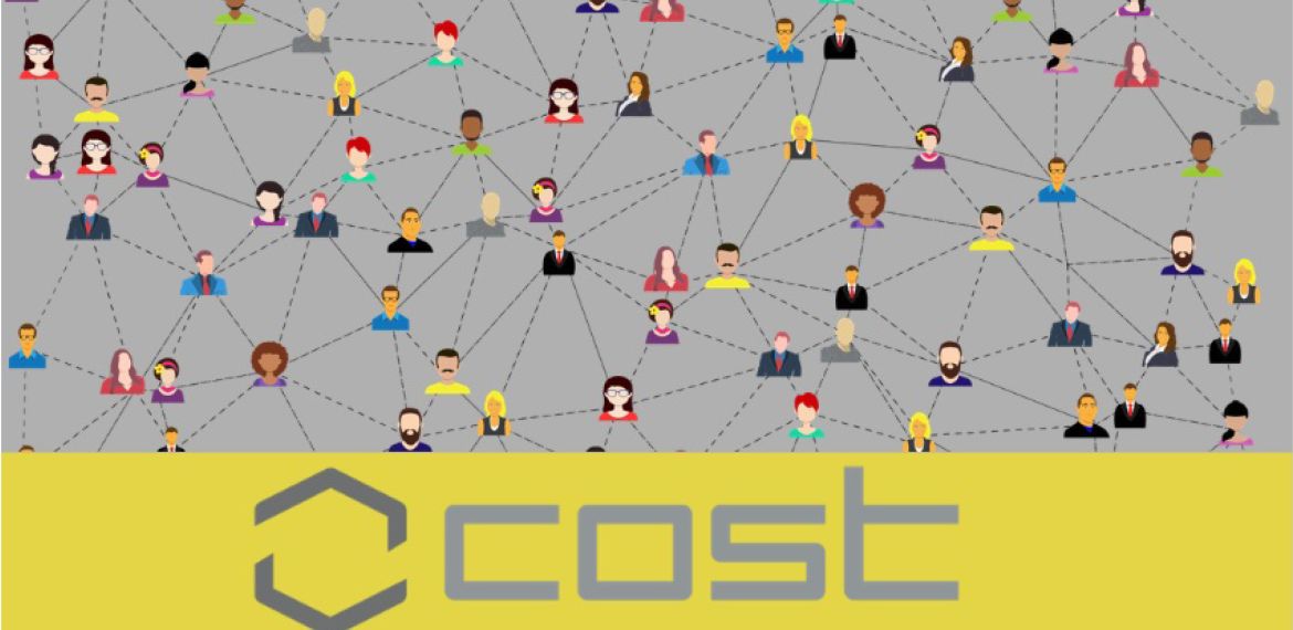 baner promujący program COST grafika ludzie - sieć powiązań, logo COST
