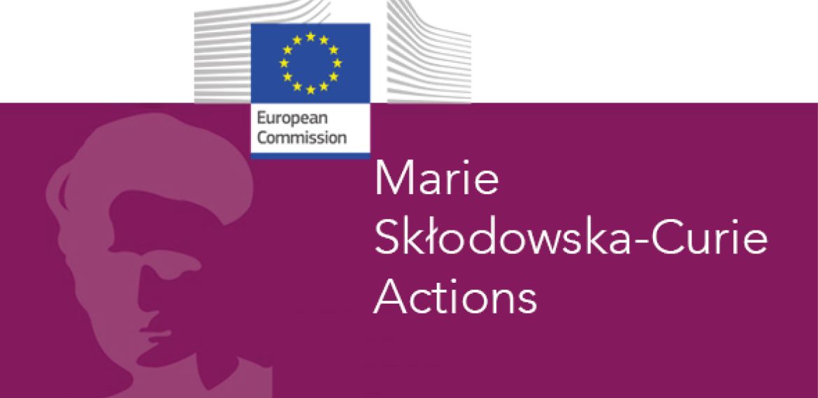 Baner informacyjny z podobizną Marii Skłodowskiej Curie i logotyp Komisji Europejskiej
