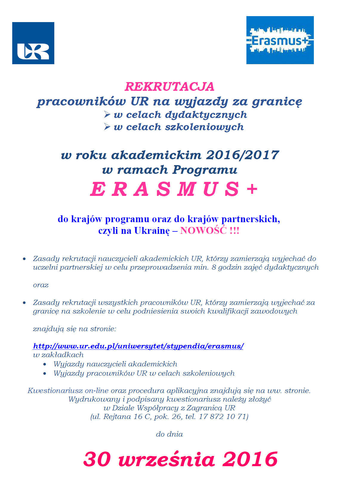 Rekrutacja nauczycieli akademickich na wyjazd na Ukrainę w ramach programu Erasmus+