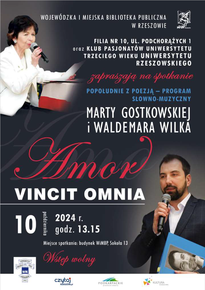 Popołudnie z poezją - program słowno muzyczny, 10 października godz. 13:15, budynek WiMBP, Sokoła 13, wstęp wolny