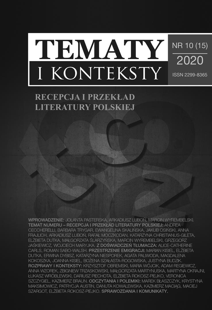 Tematy i Konteksty nr 10 (15) 2020, Recepcja i przekład literatury polskiej
