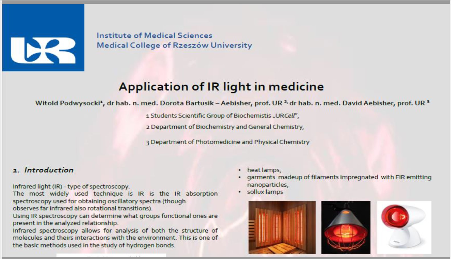 Aplication of ir light in medicine - UR Cell Biochemistry Student Scientific Circle