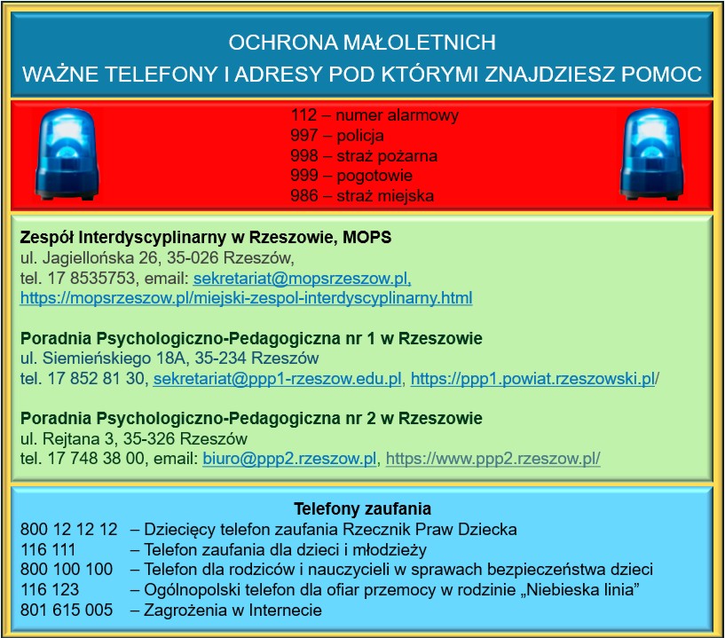 ochrona małoletnich ważne telefony