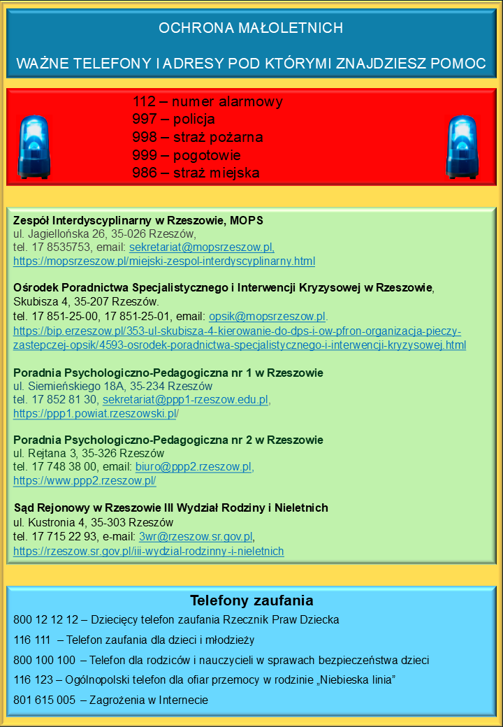 ochrona małoletnich ważne telefony